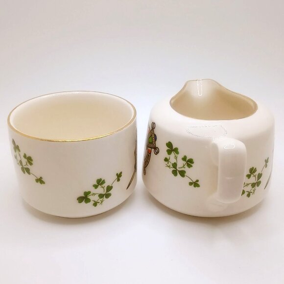 Carrigaline Pottery Co Ireland Cream Sugar Set Sword Shamrock Design 2.5" Height - Picture 4 of 9